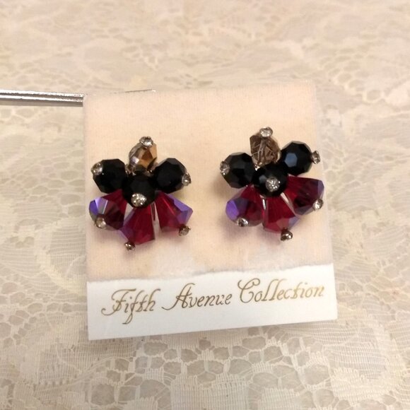 Vintage Purple Beads Gold Tone Earrings Non-Pierced Screw Clip Earrings - Picture 5 of 7